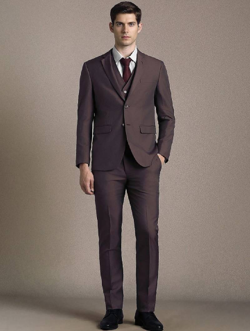 Self design notched lapel slim fit 3 piece suit