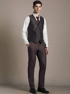 Self design notched lapel slim fit 3 piece suit 3