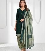 Green printed cotton blend stitched geometric print salwar kurta dupatta for women