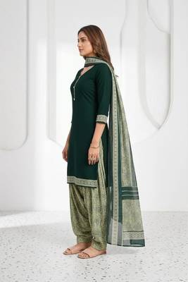 Green printed cotton blend stitched geometric print salwar kurta dupatta for women 2