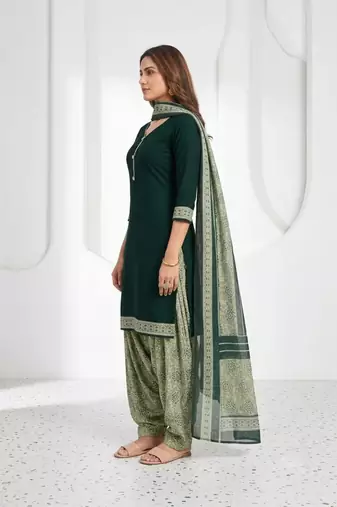 Green printed cotton blend stitched geometric print salwar kurta dupatta for women