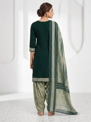 Green printed cotton blend stitched geometric print salwar kurta dupatta for women 3