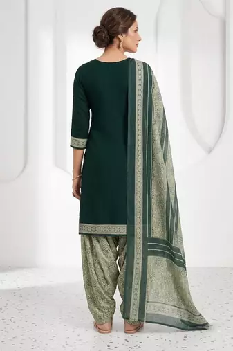 Green printed cotton blend stitched geometric print salwar kurta dupatta for women