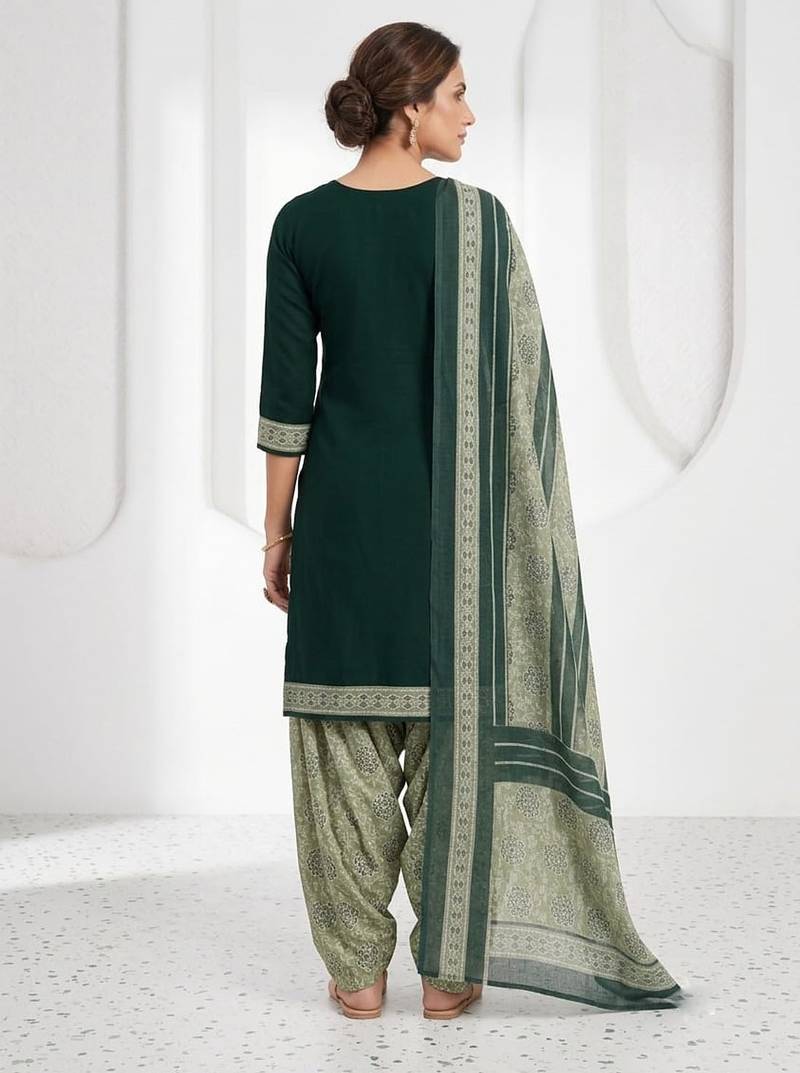 Green printed cotton blend stitched geometric print salwar kurta dupatta for women