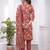 Red printed cotton blend stitched floral print salwar kurta dupatta for women