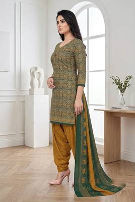 Green printed cotton blend stitched ethnic motifs print salwar kurta dupatta for women 2