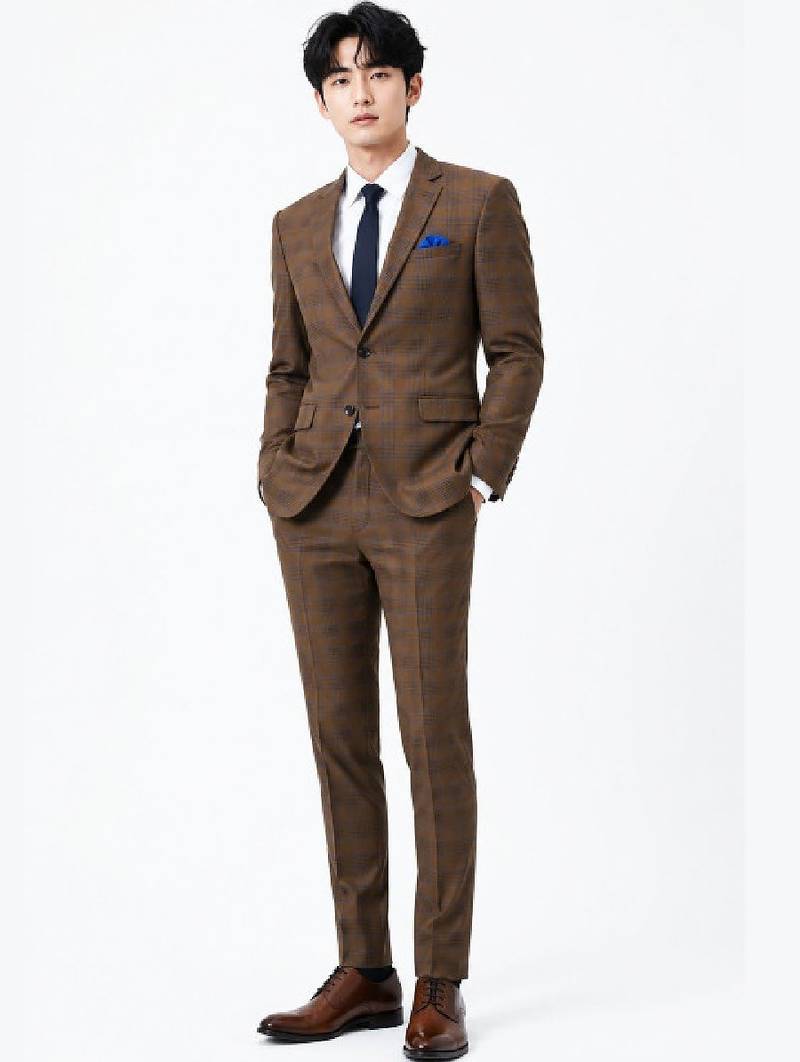 Checked tailored fit single-breasted two-piece suit