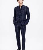 Striped tailored fit single-breasted two-piece suit