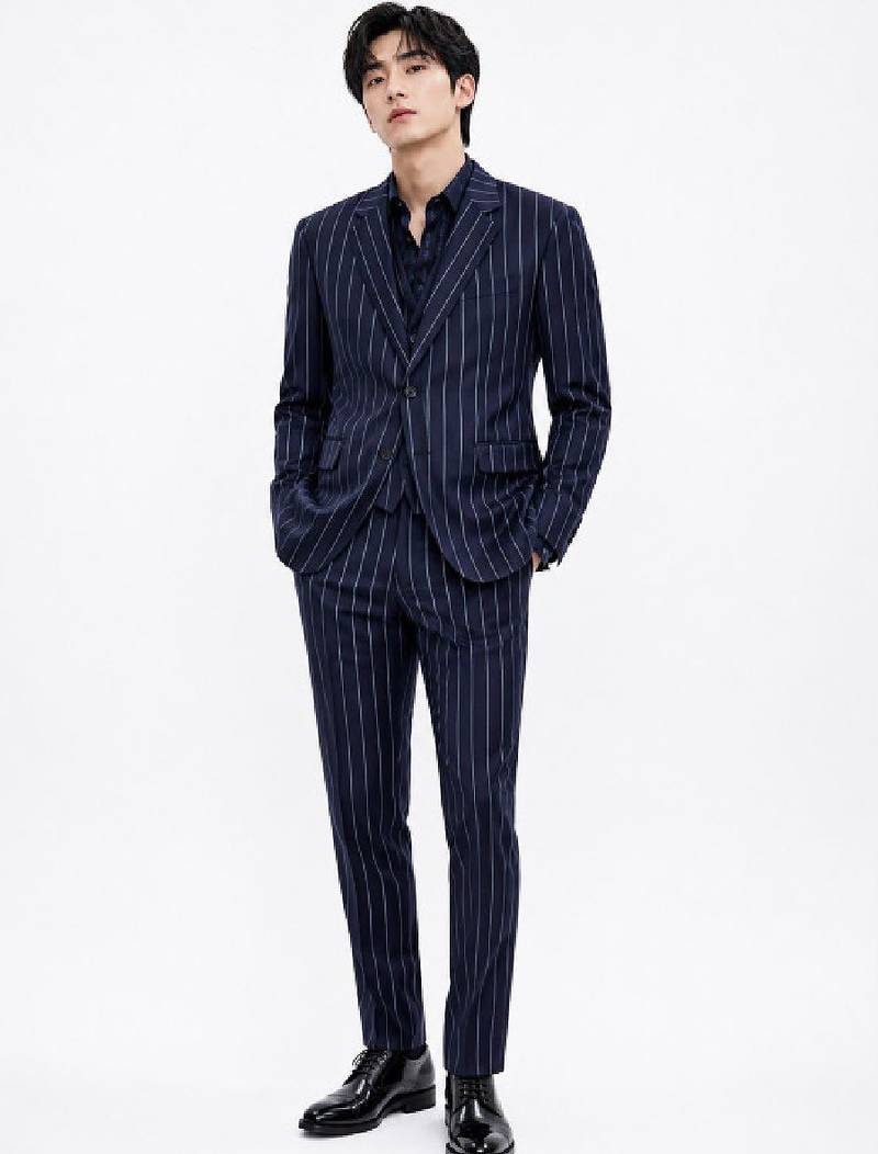 Striped tailored fit single-breasted two-piece suit