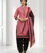 Pink printed cotton blend stitched bandhani print salwar kurta dupatta for women