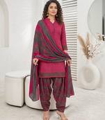 Pink printed cotton blend stitched geometric print salwar kurta dupatta for women