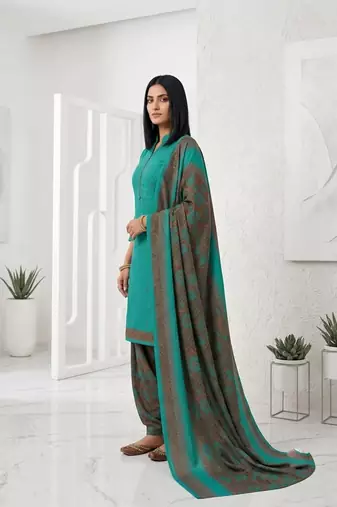 Teal printed cotton blend stitched geometric print salwar kurta dupatta for women