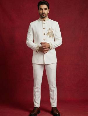 Embroidered mandarin collar jodhpuri suits 4