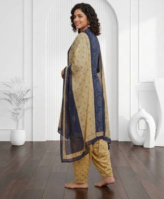 Blue printed cotton blend stitched bandhani print salwar kurta dupatta for women 2