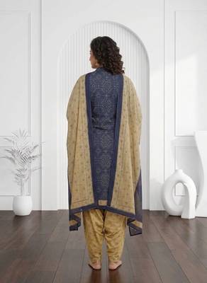 Blue printed cotton blend stitched bandhani print salwar kurta dupatta for women 3