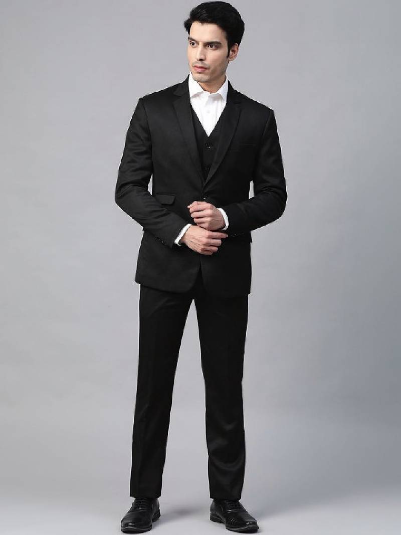 Notched lapel slim-fit single-breasted three-piece suit