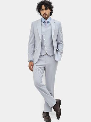 Self design slim fit single-breasted three-piece suits 1