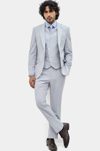 Self design slim fit single-breasted three-piece suits