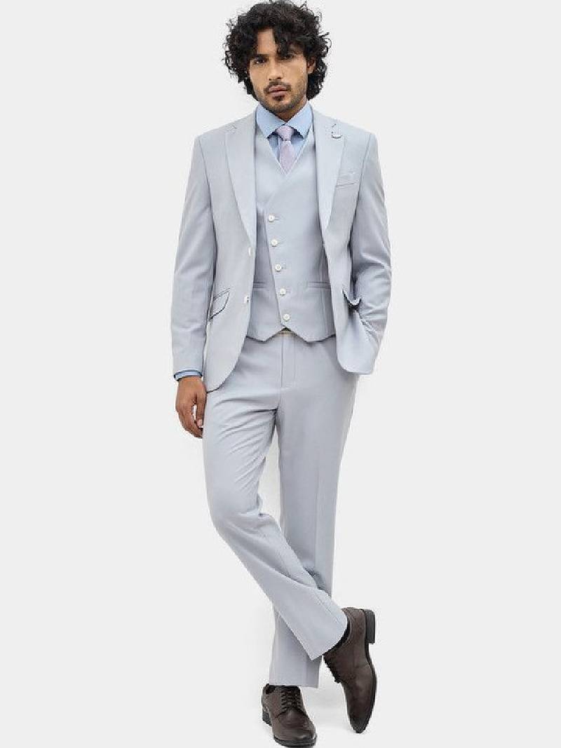 Self design slim fit single-breasted three-piece suits