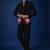 Hibiscus 3 peace black hand embroidered tuxedo shirt with pant