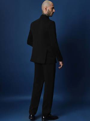 Hibiscus 3 peace black hand embroidered tuxedo shirt with pant 4