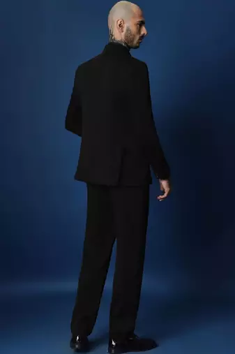 Hibiscus 3 peace black hand embroidered tuxedo shirt with pant