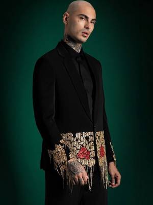 Golden crest 3 peace black hand embroidered tuxedo shirt with pant 4