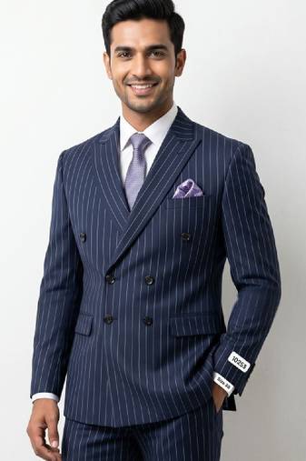 Striped peaked lapel collar double-breasted two-piece suit
