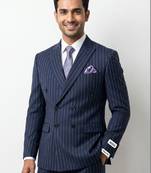 Striped peaked lapel collar double-breasted two-piece suit