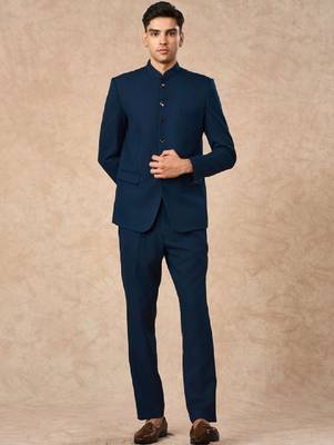 Mandarin collar tailored fit blazer and trousers suits 1