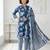 Blue printed cotton blend stitched floral print salwar kurta dupatta for women