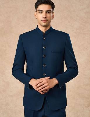 Mandarin collar tailored fit blazer and trousers suits 3