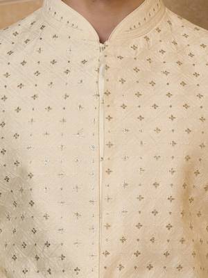 Self design mandarin collar 2 piece bandhgala suits 2