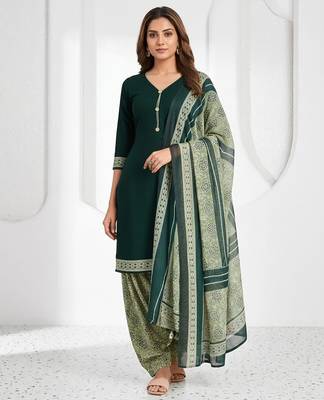 Green printed cotton blend stitched geometric print salwar kurta dupatta for women 4