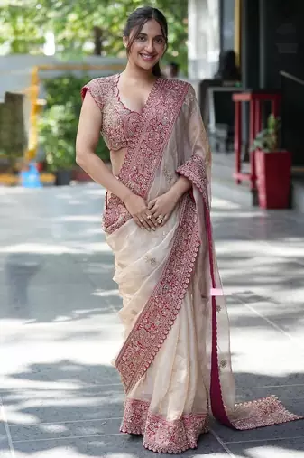 silk blend embroidered work saree with blouse
