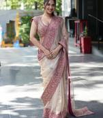 silk blend embroidered work saree with blouse