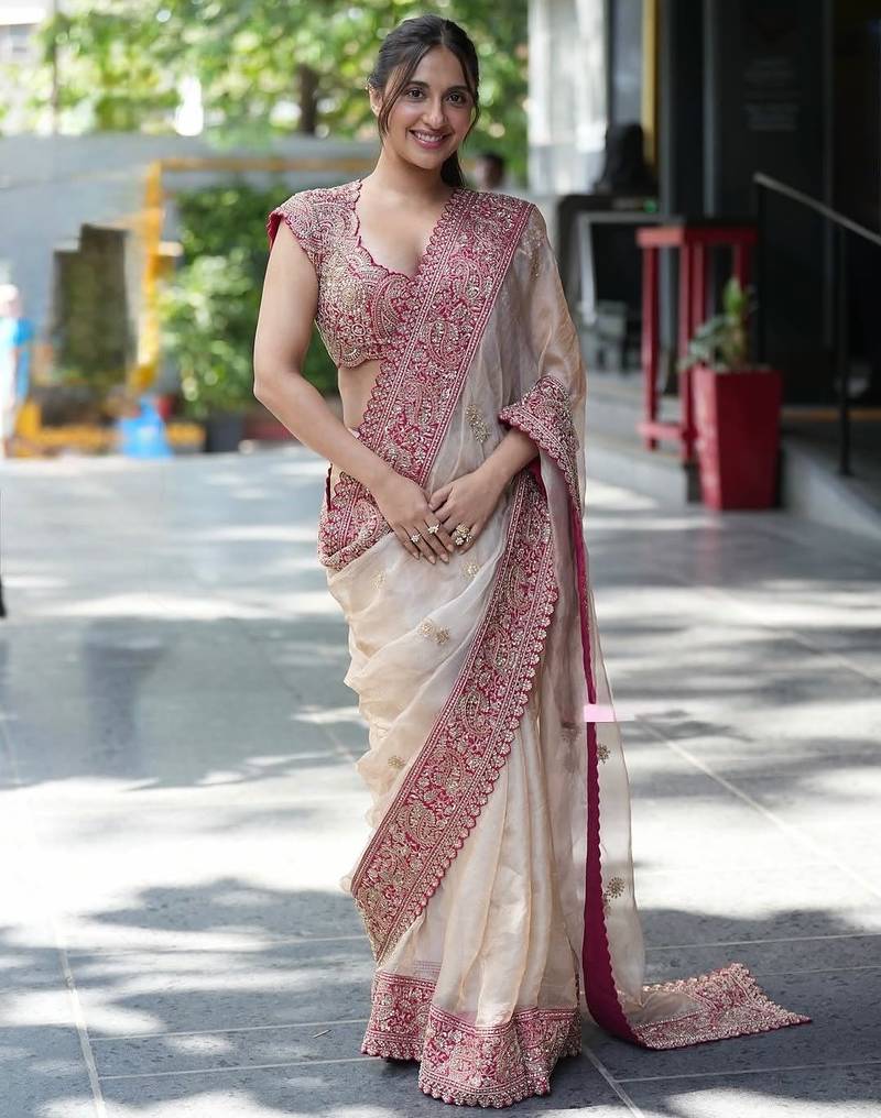 silk blend embroidered work saree with blouse