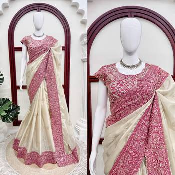 silk blend embroidered work saree with blouse 2