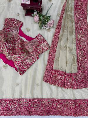 silk blend embroidered work saree with blouse 3