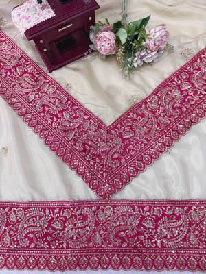 silk blend embroidered work saree with blouse 4