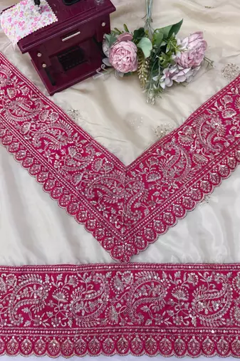 silk blend embroidered work saree with blouse