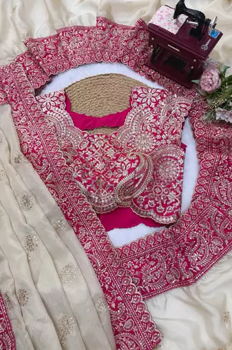 silk blend embroidered work saree with blouse