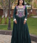 Designer rayon gown with mirror work blouse, gota patti & codi lace 4 layered 12 meter flair ethnic wear set