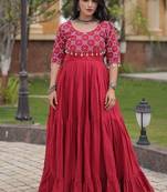 Designer kora cotton embroidered gown with real mirror work  free size with 38 44 inch margin