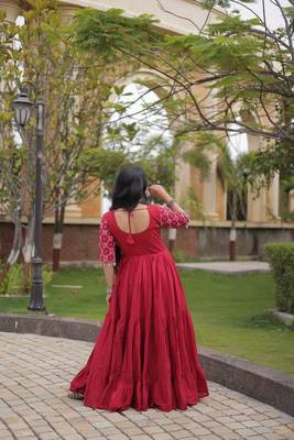 Designer kora cotton embroidered gown with real mirror work  free size with 38 44 inch margin 2