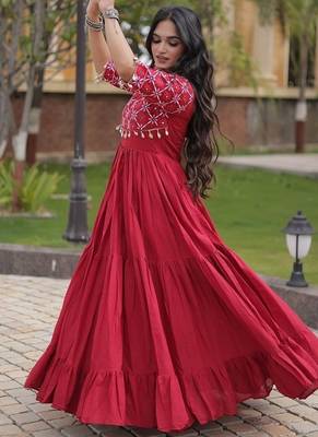 Designer kora cotton embroidered gown with real mirror work  free size with 38 44 inch margin 3