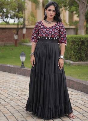 Designer kora cotton embroidered gown with real mirror work  free size 1