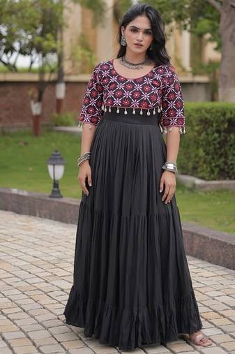 Designer kora cotton embroidered gown with real mirror work  free size