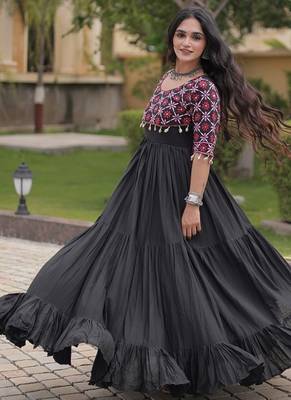 Designer kora cotton embroidered gown with real mirror work  free size 2
