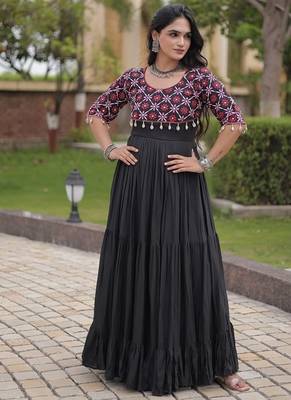 Designer kora cotton embroidered gown with real mirror work  free size 3